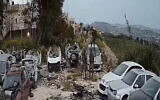 Des soldats endommagent une voiture dans une casse de la ville à Burqa, en Cisjordanie, le 15 avril 2022. (Capture d'écran  : B'Tselem/Twitter)