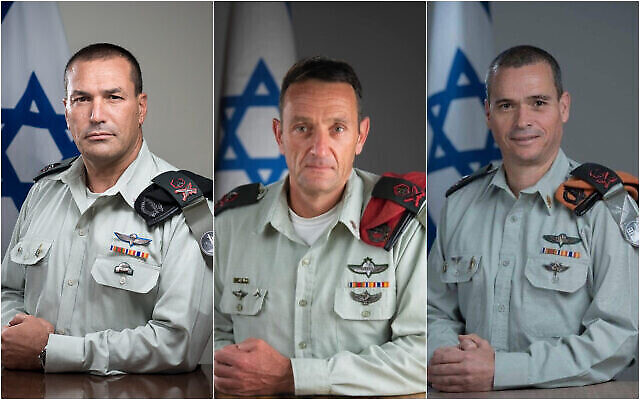 (De gauche à droite) Les généraux de division Eyal Zamir, Herzi Halevi et Yoel Strick sont vus sur des photos officielles non datées. (Crédit : Tsahal) (De gauche à droite) Les généraux de division Eyal Zamir, Herzi Halevi et Yoel Strick sont vus sur des photos officielles non datées. (Crédit : Tsahal)