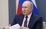 Le président russe Vladimir Poutine lors d'une visioconférence avec les chefs des État-membres du forum économique Eurasie à Bishkek via visioconférence à Moscou, en Russie, le 26 mai 2022. (Crédit : Mikhail Metzel, Sputnik, Kremlin Pool Photo via AP)