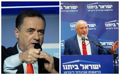 Montage photos (de gauche à droite) : Le député du Likud, Israel Katz ; le chef du parti Yisrael Beytenu, Avigdor Liberman. (Crédits : Flash90) Montage photos (de gauche à droite) : Le député du Likud, Israel Katz ; le chef du parti Yisrael Beytenu, Avigdor Liberman. (Crédits : Flash90)