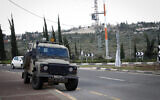 Photo d'illustration : Les forces de sécurité israéliennes à proximité d'Ariel, en Cisjordanie, le 17 mars 2019. (Crédit : Nasser Ishtayeh/Flash90)