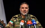 Le commandant des forces terrestres de l'armée iranienne, Kiumars Heydari, s'adresse à la presse sur une photo non datée. (Crédit : Capture d'écran)