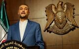 Le ministre iranien des Affaires étrangères, Hossein Amir-Abdollahian, s'exprimant lors d'une conférence conjointe avec son homologue syrien, dans la capitale syrienne, Damas, le 2 juillet 2022. (Crédit: Louai Beshara/AFP)