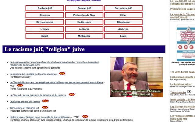 Capture d’écran du site « Radio Islam » du militant antisémite Ahmed Rami.