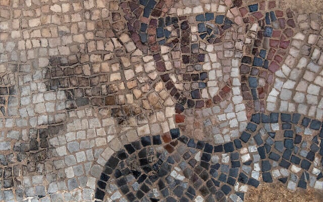 Le commandant israélite Barak sur une mosaïque de la synagogue de Huqoq. (Crédit : Jim Haberman)