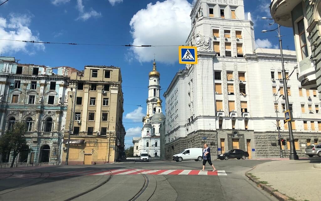 Le centre de Kharkiv, le 27 juillet 2022 (Crédit : Lazar Berman/The Times of Israel)
