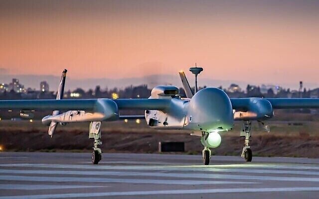 Un drone IAI EItan à la base aérienne de Tel Nof, pendant l’Opération Aube, début août 2022. (Armée israélienne) Un drone IAI EItan à la base aérienne de Tel Nof, pendant l’Opération Aube, début août 2022. (Armée israélienne)