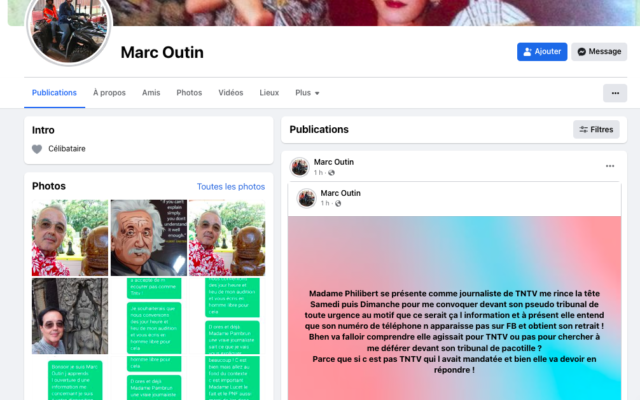 Le profil Facebook de Marc Outin, avocat auteur de propos antisémites dans une vidéo postée sur sa page. (Crédit : Facebook)