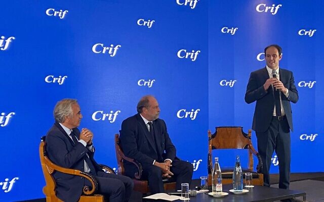 Le ministre Eric Dupond-Moretti invité des Amis du CRIF, le 20 septembre 2022. (Crédit : Twitter @Le_CRIF) Le ministre Eric Dupond-Moretti invité des Amis du CRIF, le 20 septembre 2022. (Crédit : Twitter @Le_CRIF)