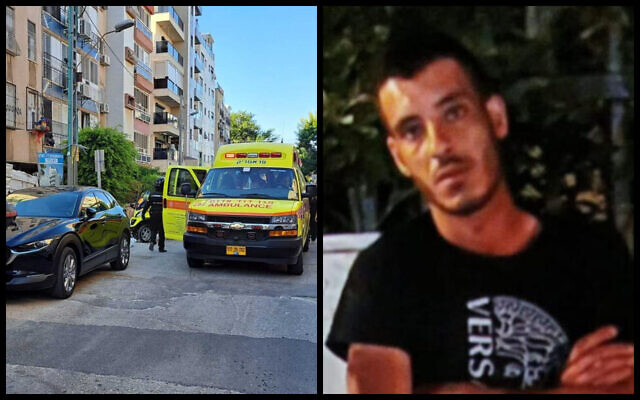 À gauche, la scène du meurtre d'une femme de 84 ans à Holon, le 20 septembre 2022 ; à droite, le suspect de l'attaque, identifié par la police comme étant Mousa Sarsour, de Qalqilya. (Crédit : Magen David Adom/Police israélienne) À gauche, la scène du meurtre d'une femme de 84 ans à Holon, le 20 septembre 2022 ; à droite, le suspect de l'attaque, identifié par la police comme étant Mousa Sarsour, de Qalqilya. (Crédit : Magen David Adom/Police israélienne)
