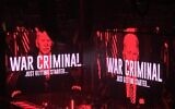 Des représentations graphiques qualifiant le président américain Joe Biden de criminel de guerre au concert de Roger Waters donné à Madison Square Garden, à New York, le 30 août 2022. (Crédit : Jordan Hoffman)