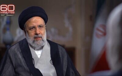 Le président iranien Ebrahim Raissi lors d'une interview avec CBS dans l'enceinte présidentielle à Téhéran, le 13 septembre 2022. (Crédit : Twitter)
