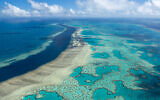 Sur cette photo fournie par la Great Barrier Reef Marine Park Authority, le Hardy Reef est vu du ciel près des îles Whitsunday, en Australie, le 22 juin 2014. Le gouvernement australien s'est engagé le vendredi 28 janvier 2022 à dépenser 1 milliard de dollars supplémentaires sur neuf ans pour améliorer la santé de la Grande Barrière de Corail après avoir bloqué une décision de l'UNESCO sur le déclassement de la merveille naturelle du statut de patrimoine mondial. (Photographie aérienne géante / Autorité du parc marin de la Grande Barrière de Corail via AP)