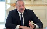 Le Président azerbaïdjanais Ilham Aliyev à Bakou, en Azerbaïdjan, le 18 novembre 2022. (Crédit : Alexander Astafyev, Sputnik, Government Pool Photo via AP)