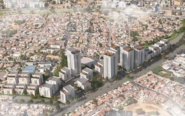 Modélisation artistique du réaménagement du centre-ville d'Ashkelon, octobre 2022. (Crédit : municipalité d'Ashkelon) Modélisation artistique du réaménagement du centre-ville d'Ashkelon, octobre 2022. (Crédit : municipalité d'Ashkelon)