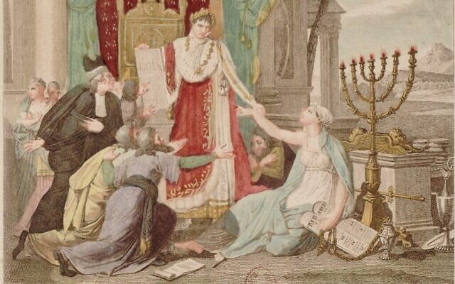 Estampe française de 1806 représentant Napoléon Bonaparte émancipant les Juifs. (Domaine public)