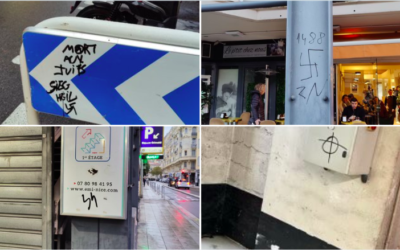Les tags nazis et antisémites découverts dans le centre-ville de Nice, le 3 décembre 2022. (Crédit : Christian Estrosi @cestrosi / Twitter)