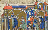 Illustration de la bible de Maciejowski, au 13e siècle, montrant David amenant l'arche à Jérusalem. (Crédit : Domaine public)
