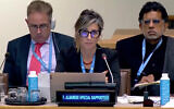 La rapporteuse spéciale des Nations unies, Francesca Albanese, s'adressant à l'ONU, en octobre 2022. (Crédit : YouTube)