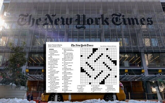 La grille de mots croisés du New York Times avec les bureaux en arrière-plan. (Capture d'écran : Twitter) La grille de mots croisés du New York Times avec les bureaux en arrière-plan. (Capture d'écran : Twitter)