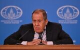 Le ministre russe des Affaires étrangères, Sergei Lavrov, lors de sa conférence de presse annuelle, à Moscou, le 18 janvier 2023. (Crédit : Yuri Kadobnov/AFP)