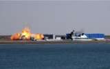 Un drone chargé d'explosifs percutant une base simulée de la Marine israélienne lors d'un exercice en Iran, le 31 décembre 2022. (Crédit : IRNA)