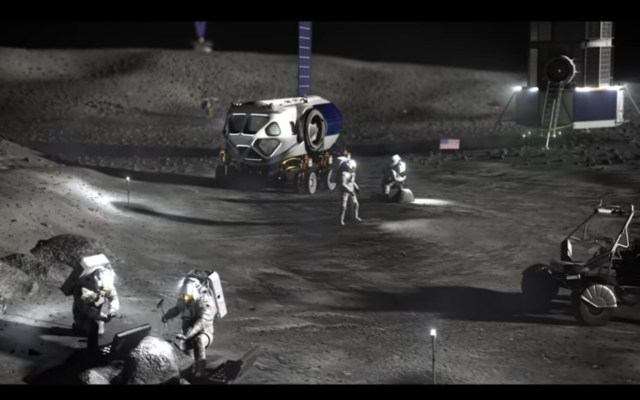 Une illustration d'humains travaillant sur la lune. (Crédit : NASA)