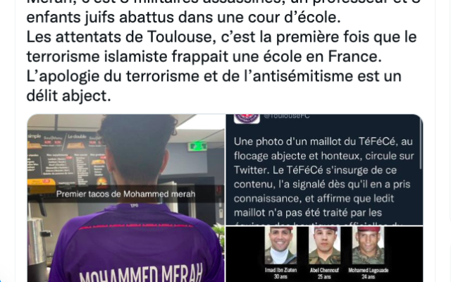 Capture d’écran d’un tweet de l’UEJF.