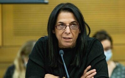Sigal Moran, directrice-générale du ministère des Affaires sociales, lors d'une rencontre de la commission des Affaires intérieures à la Knesset le 8 novembre 2021. (Crédit :  Yonatan Sindel/Flash90)