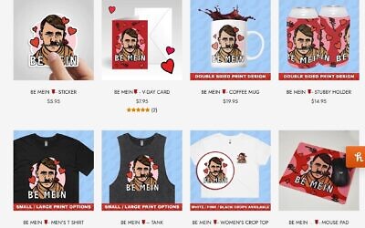Une capture d'écran non datée montrant certains des produits de la Saint-Valentin portant l'image d'Hitler qui ont été répertoriés puis retirés du site Web de la société australienne Spicy Baboon. (Crédit : Australian Anti-Defamation Commission)
