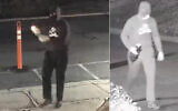 Des images de vidéosurveillance montrent un homme masqué lançant un cocktail Molotov sur la synagogue Ner Tamid dans le New Jersey le 29 janvier 2023. (Crédit : Département de police de Bloomfield)