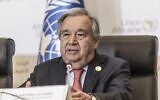 Le secrétaire-général des Nations unies Antonio Guterres lors d'une conférence de presse après la 36e session ordinaire de l'Assemblée de l'Union africaine (UA) au siège de l'organisation à Addis Ababa, le 18 février 2023. (Crédit : Amanuel Sileshi / AFP)