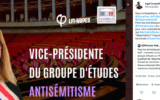 Un tweet de la page @JCoupable au sujet d’Ersilia Soudais, députée NUPES vice-présidente du groupe d'études sur l'antisémitisme.