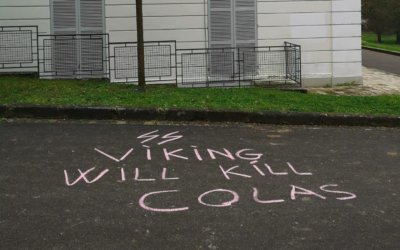 Un tag pro-nazi visant Romain Colas, maire de la ville de Boussy-Saint-Antoine, dans l’Essonne, le 22 février 2023. (Crédit : Facebook / Romain Colas)
