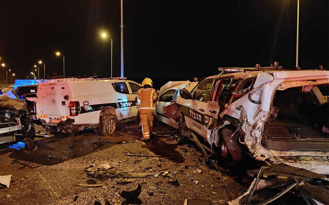 Le lieu d'un accident de voiture mortel à l'extérieur de Jérusalem, le 11 février 2023. (Autorisation)