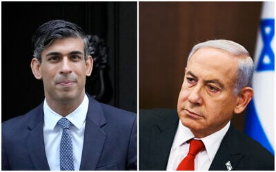 Le Premier ministre britannique Rishi Sunak et le Premier ministre Benjamin Netanyahu. (Montage/AP)