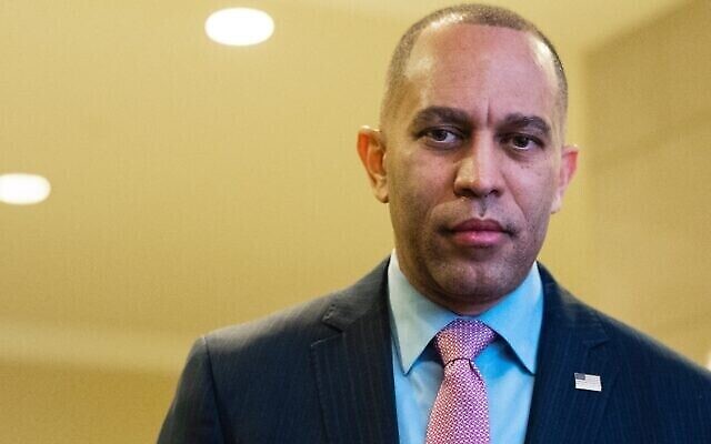 UNITED STATES - MARCH 30: House Minority Leader Hakeem Jeffries, D-N.Y., arrives for his weekly news conference in the Capitol Visitor Center on Thursday, March 30, 2023. (Tom Williams/CQ Roll Call) UNITED STATES - MARCH 30: House Minority Leader Hakeem Jeffries, D-N.Y., arrives for his weekly news conference in the Capitol Visitor Center on Thursday, March 30, 2023. (Tom Williams/CQ Roll Call)