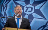 Le ministre de la Sécurité nationale, Itamar Ben Gvir, lors de la cérémonie du de Yom HaAtsmaout de la police israélienne, à Jérusalem, le 20 avril 2023. (Crédit : Oren Ben Hakoon/Flash90)