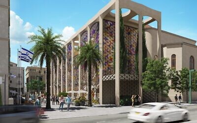 Le nouveau visage proposé pour la Grande Synagogue de Tel Aviv, qui devrait être achevée en 2028. (Crédit : Up Architects) Le nouveau visage proposé pour la Grande Synagogue de Tel Aviv, qui devrait être achevée en 2028. (Crédit : Up Architects)