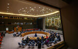 Un aperçu d’une réunion du Conseil de sécurité des Nations unies, au siège des Nations unies, à New York, le 20 mars 2023. (Crédit : Ed Jones/AFP)