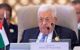 Le dirigeant palestinien Mahmoud Abbas participant au sommet de la Ligue arabe à Jeddah, en Arabie saoudite, le 19 mai 2023. (Crédit : Saudi Press Agency via AP)