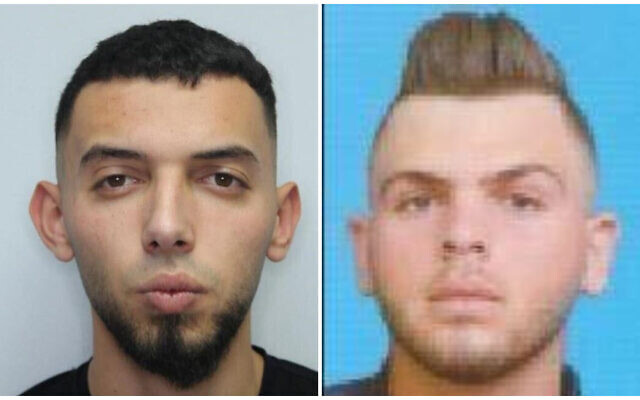 Subhi Emad Subhi Abu Shqeir, à gauche et Assad Yousef Assad al-Rifaï, désignés comme principaux suspects dans l'attentat terroriste d'Elad le 5 mai 2022. (Crédit : Police israélienne)