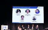 Panel d'investisseurs discutant des fusions et acquisitions en Israël lors de la conférence GoforIsrael, à Tel Aviv, le 3 mai 2023. (Crédit : Shai Shviro)