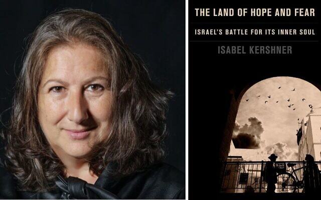 L'auteure et journaliste Isabel Kershner et son nouveau livre, "A Land of Hope and Fear". (Crédit : Rina Castelnuovo)