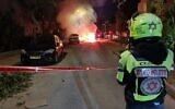 Le théâtre d’une explosion de voiture à Kiryat Bialik, le 1er mai 2023. (Crédit : Magen David Adom)