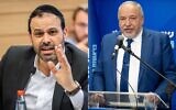 Cette combinaison de photos montre le député de Shas Yinon Azoulay (G) et le chef du parti Yisrael Beytenu Avigdor Liberman. (Crédit : Olivier Fitoussi et Yonatan Sindel/Flash90)