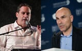 Le président par intérim de l'Association israélienne du Barreau, Amit Becher, à gauche, et l'ancien chef de l'Association, Efi Nave, à droite. (Crédit :  Avshalom Sassoni/Flash90 et Yonatan Sindel/Flash90)