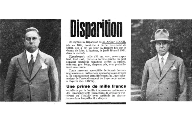 Rapport de disparition d'Arthur Bloch, paru dans le journal "Le Démocrate" du 22 avril 1942.