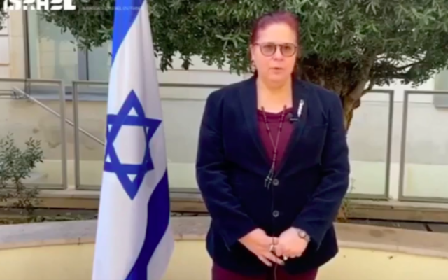 Ronit Ben Dor, ministre plénipotentiaire et chargée d’affaires près l’ambassade d’Israël en France. (Crédit : Capture d’écran Ministère des Affaires étrangères israélien / Keren Hayessod France)