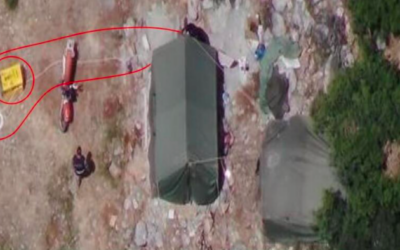 Une photo aérienne des tentes du Hezbollah en territoire israélien, en juin 2023. (Crédit : Autorisation)